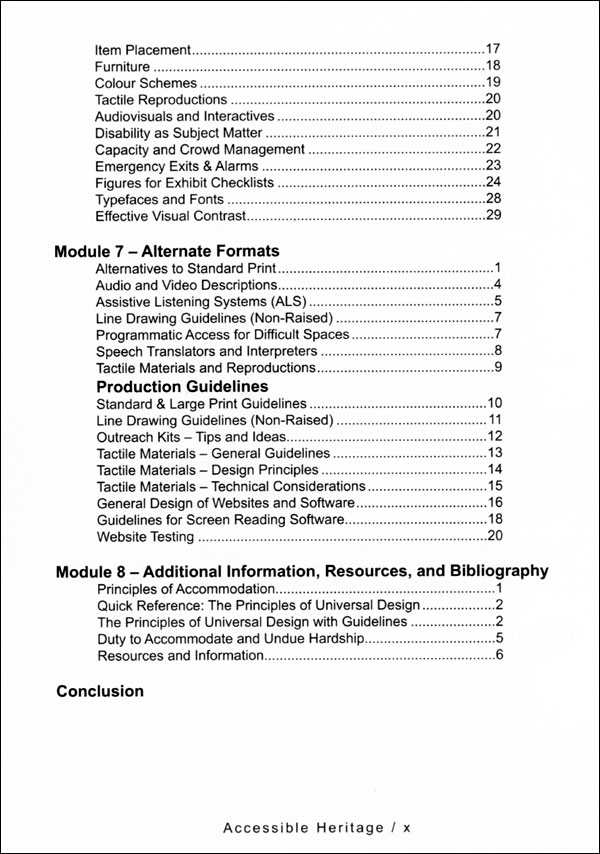 Accessible Heritage contents page 2